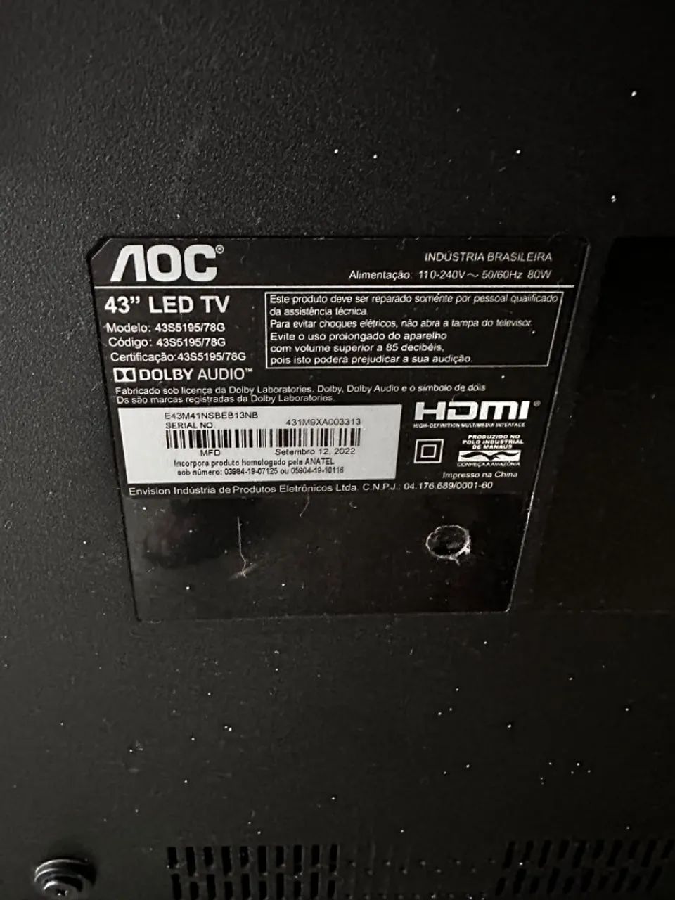 TV DISPLAY QUEIMADO - AOC LED 43" - Foto 4