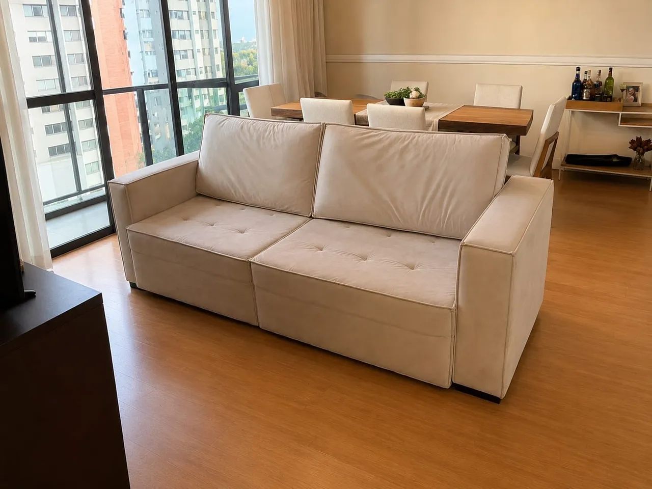 Sofá retrátil suede bege463752707043512321