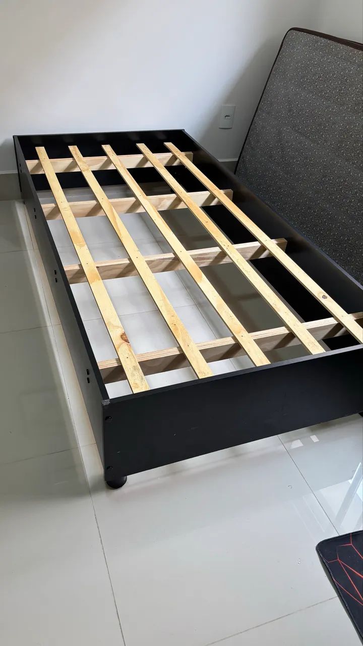 Conjunto Cama de Solteiro (Base de Madeira Preta) + Colchão BF Bambu EP TF - Foto 2