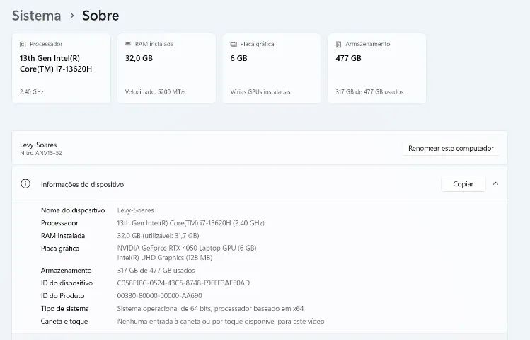 Notebook Nitro V15 i7 32Gb 13 ger 6Gb 4050 - Foto 3