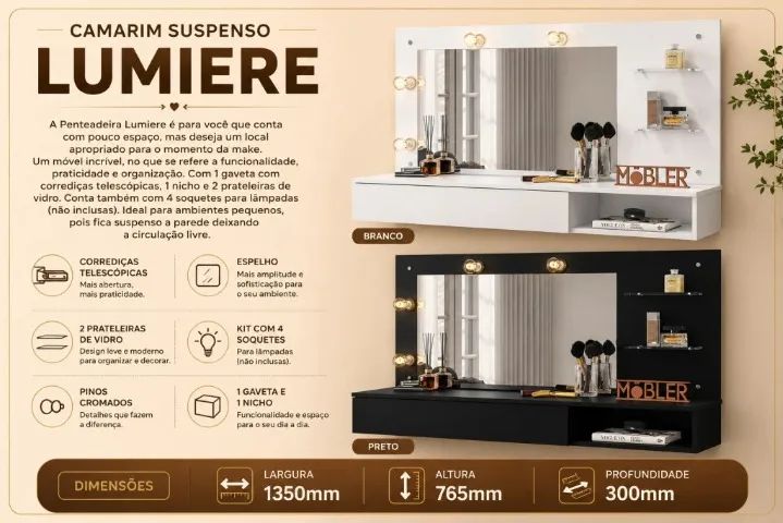 Penteadeira Suspensa Lamiere - Entrega e Monta na Hora