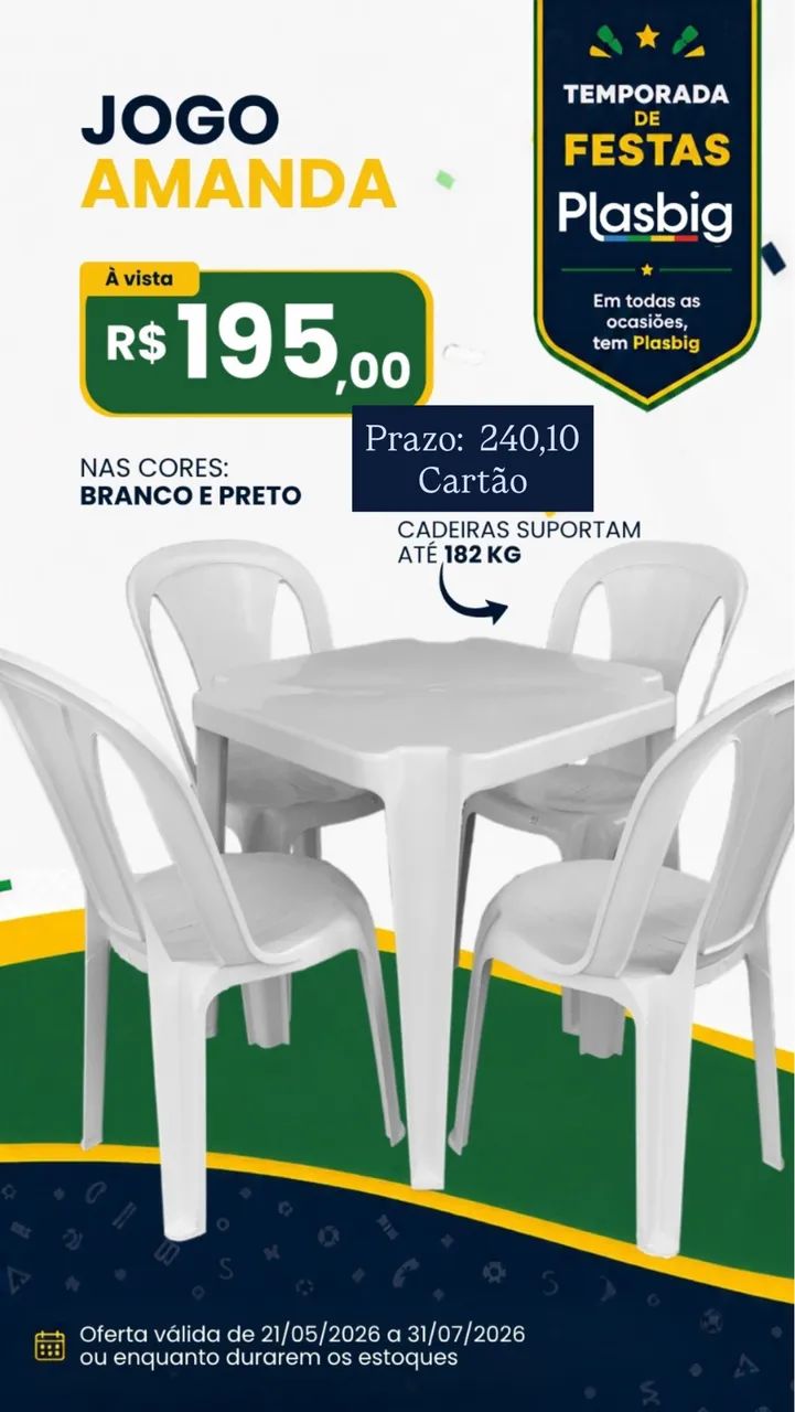 JOGO AMANDA - MESA + 4 CADEIRAS PLÁSTICAS PLASBIG - Foto 4