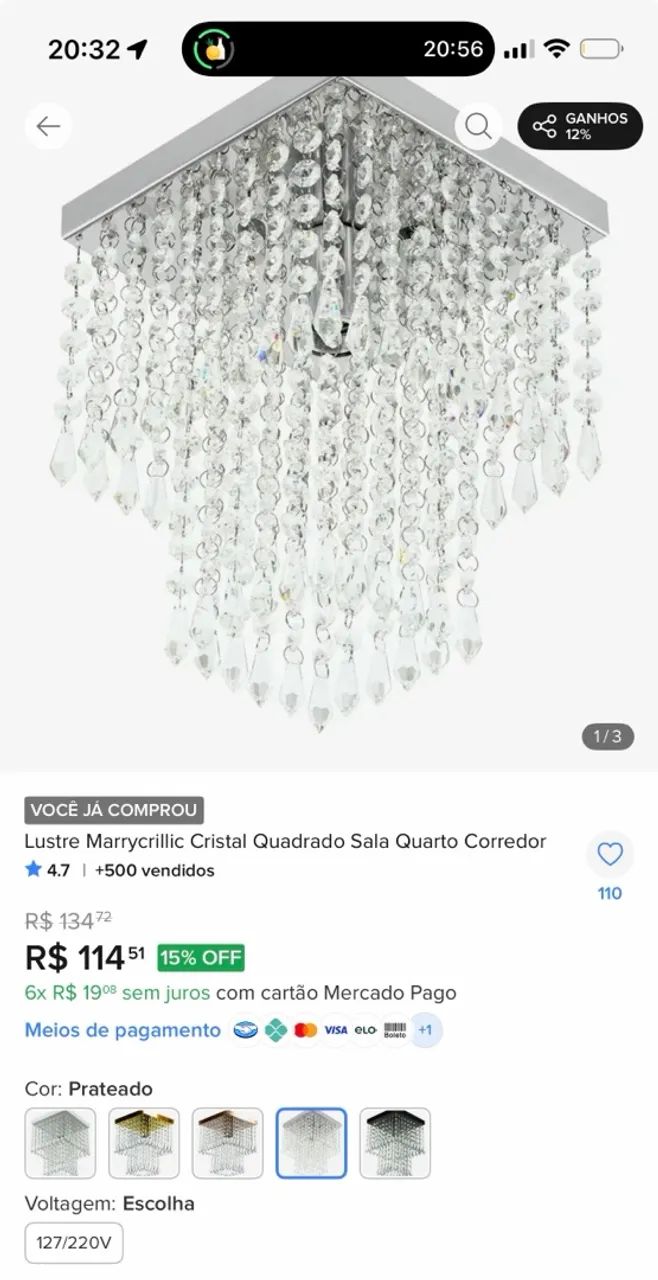 Lustre para quarto e sala cristal 