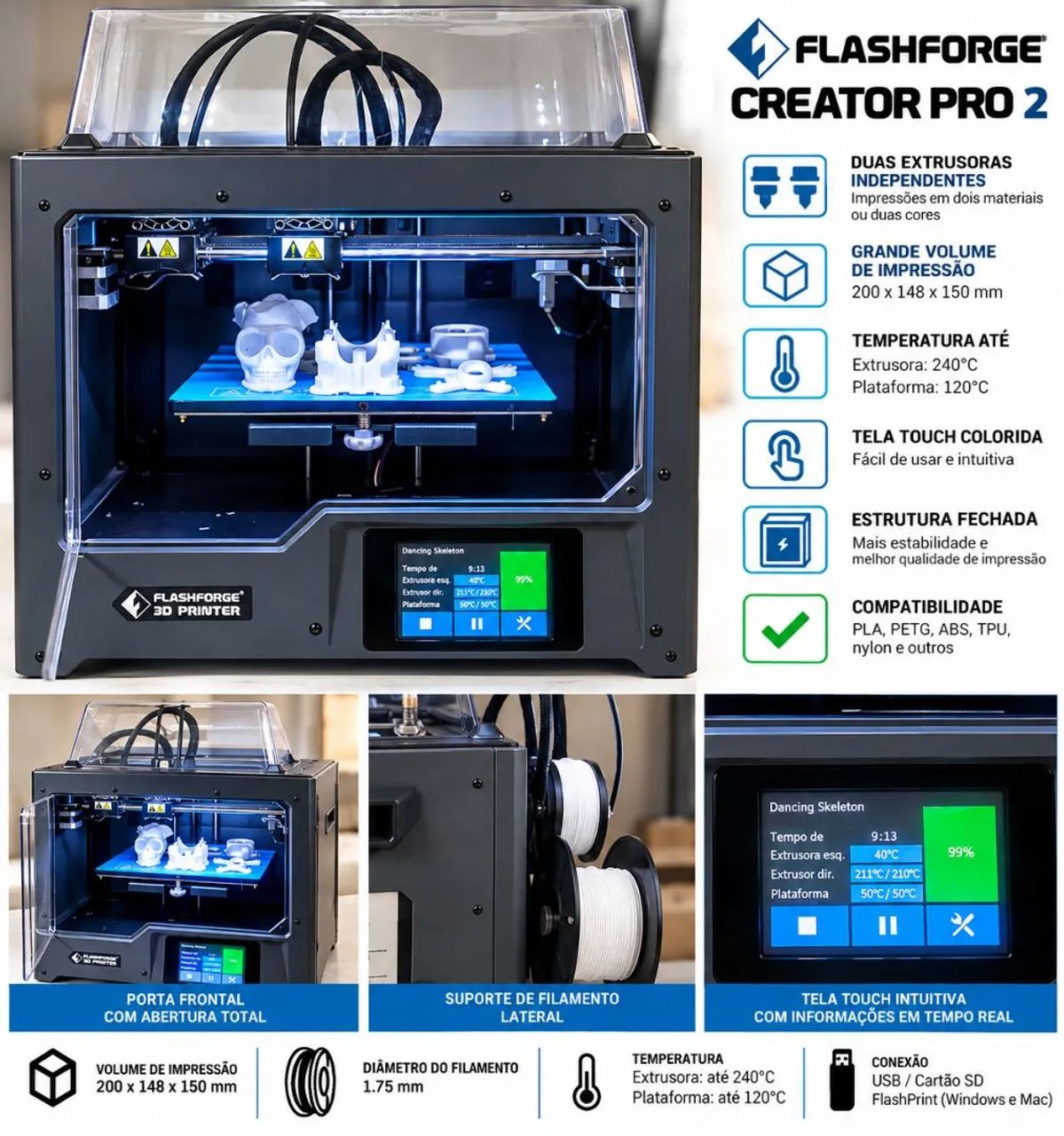 Impressora 3D FlashForge Creator Pro 2 - Duplo Extrusor - Foto 5