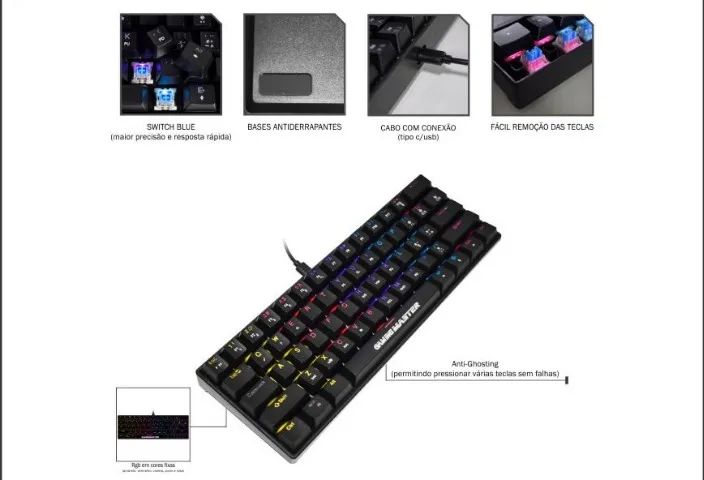 Teclado Mecânico 60% Switch Blue Spectra Fury Kbl88 *ENTREGA GRÁTIS* - Foto 4