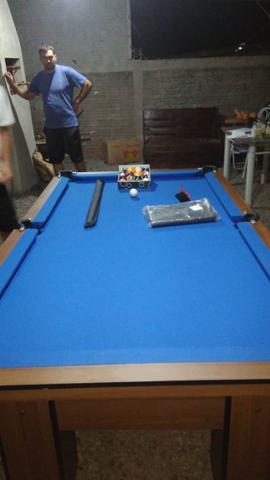 Mesa Residencial Cor Imbuia Tecido Azul Mod. VLQB2886