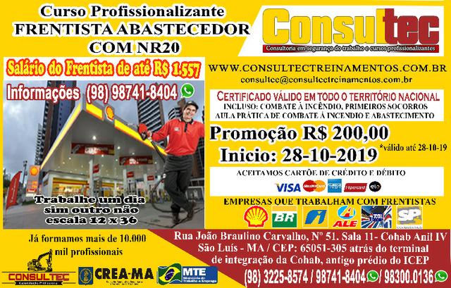 Curso de Frentista Abastecedor com NR20 - Inicio 28-10-2019 R$ 200,00