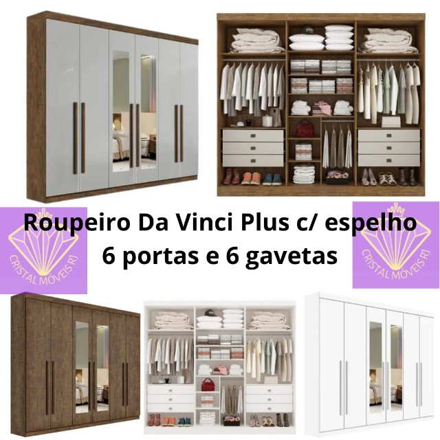 Roupeiro Da Vinci Plus c/ espelho 6 portas e 6 gavetas LD