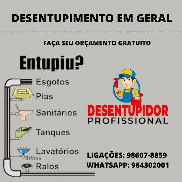 Desentupimos todos os tipos de entupimento, sem quebrar parede ou piso