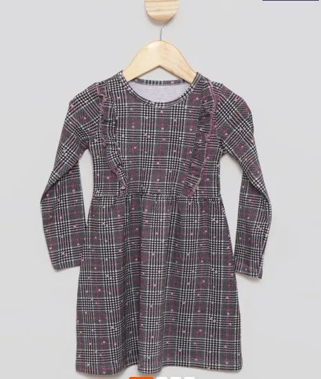 Vestido Bebê Manga Longa Xadrez Cinza - Fofo e Confortável! - Foto 2