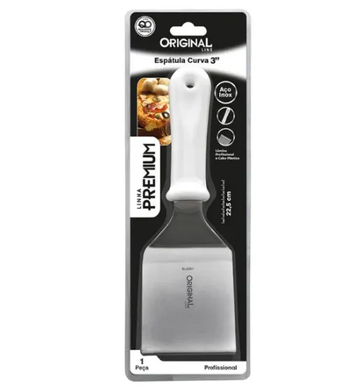 Espatula Curva Cabo Branco Aço Inox Chapeiro Pizza Cozinha Cor Branco