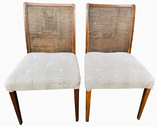 Par Cadeiras Design contemporâneo assento estofado encosto de palha com trama tailandesa *