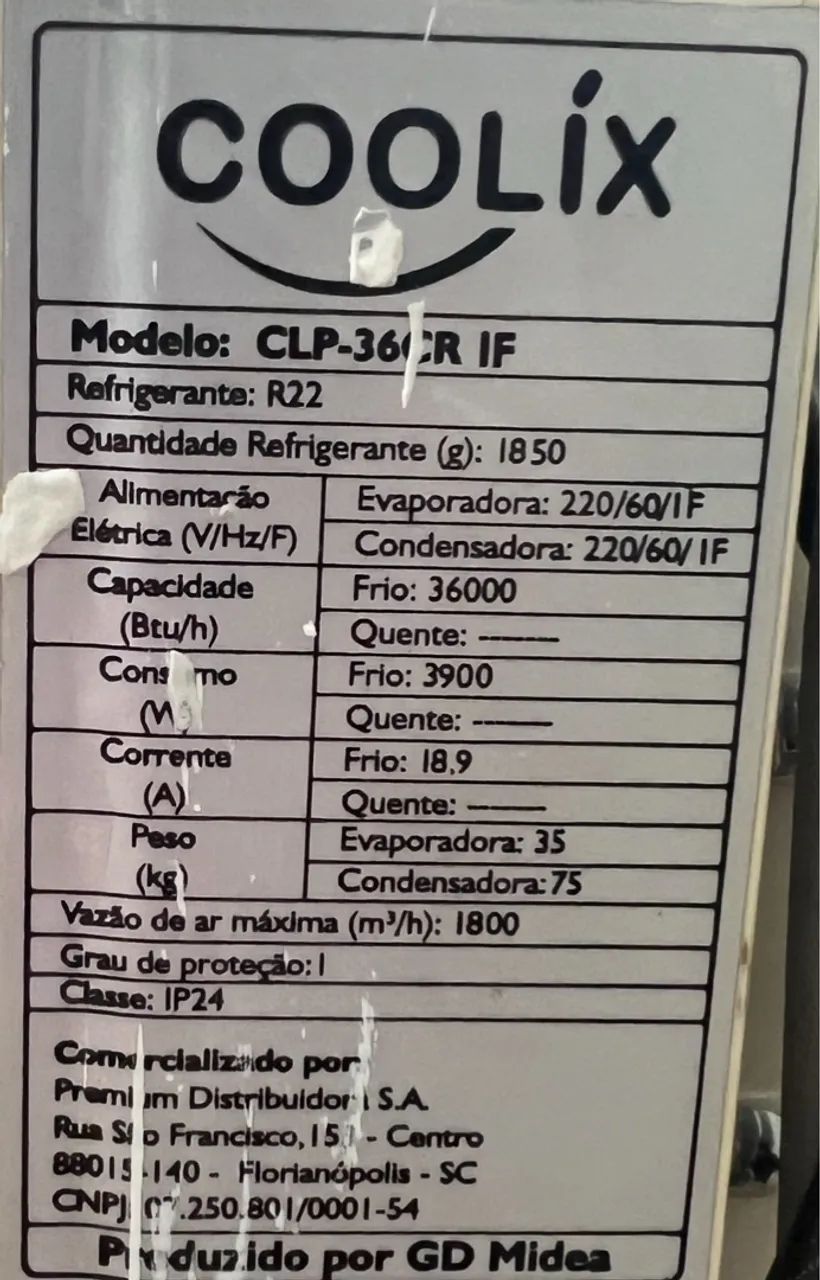 Ar Condicionado Coolix CLP-36CR IF