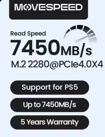 SSD M.2 NVMe MoveSpeed 1tb 7450mb PCIE 4.0 - Foto 3