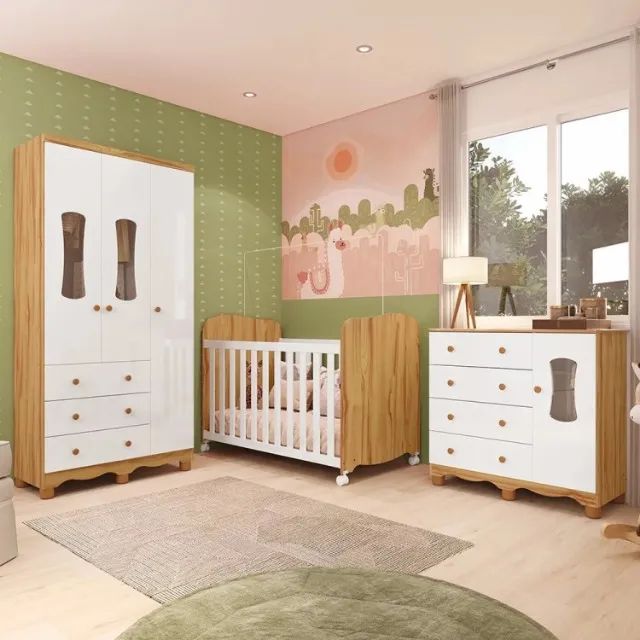 Quarto Infantil Luna 3 Portas C/ Berço Uli Americano, 100% MDF - Peroba - Foto 2