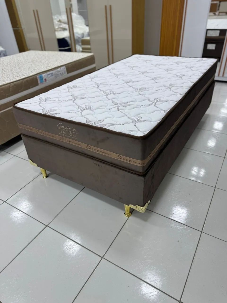 Cama Box Solteirão Jasmin Plus, base + colchão com molas ensacadas - Entrega imediata;