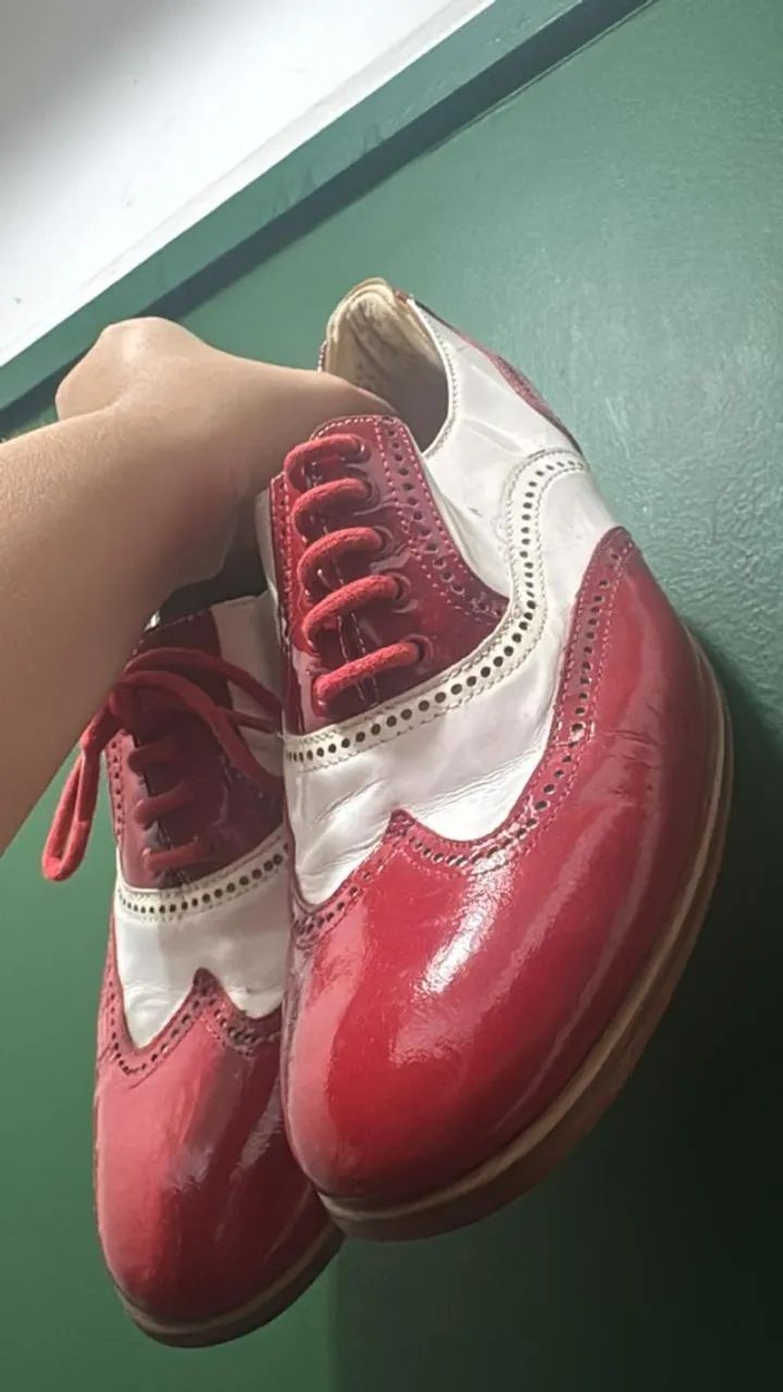 Sapato Malandro Sapato De Verniz Bicolor Vermelho E Branco Zé