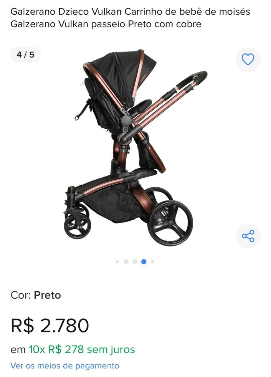 Carrinho Travel System Vulkan 360º Preto e Cobre + Bebê Conforto + Base - Dzieco - Foto 5
