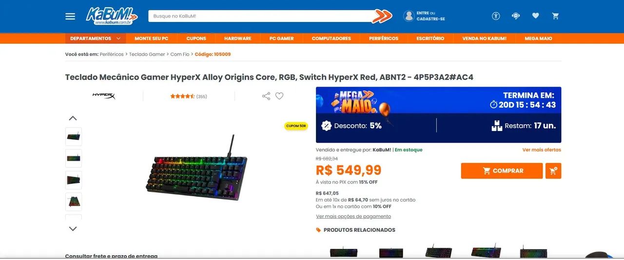 Teclado mecânico gamer hyperx alloy origens core à venda. - Foto 2