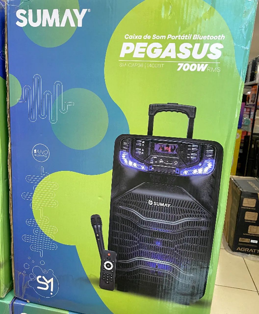 Caixa de Som Amplificada Sumay Pegasus CAP36 700W com Microfone e Controle - Foto 6