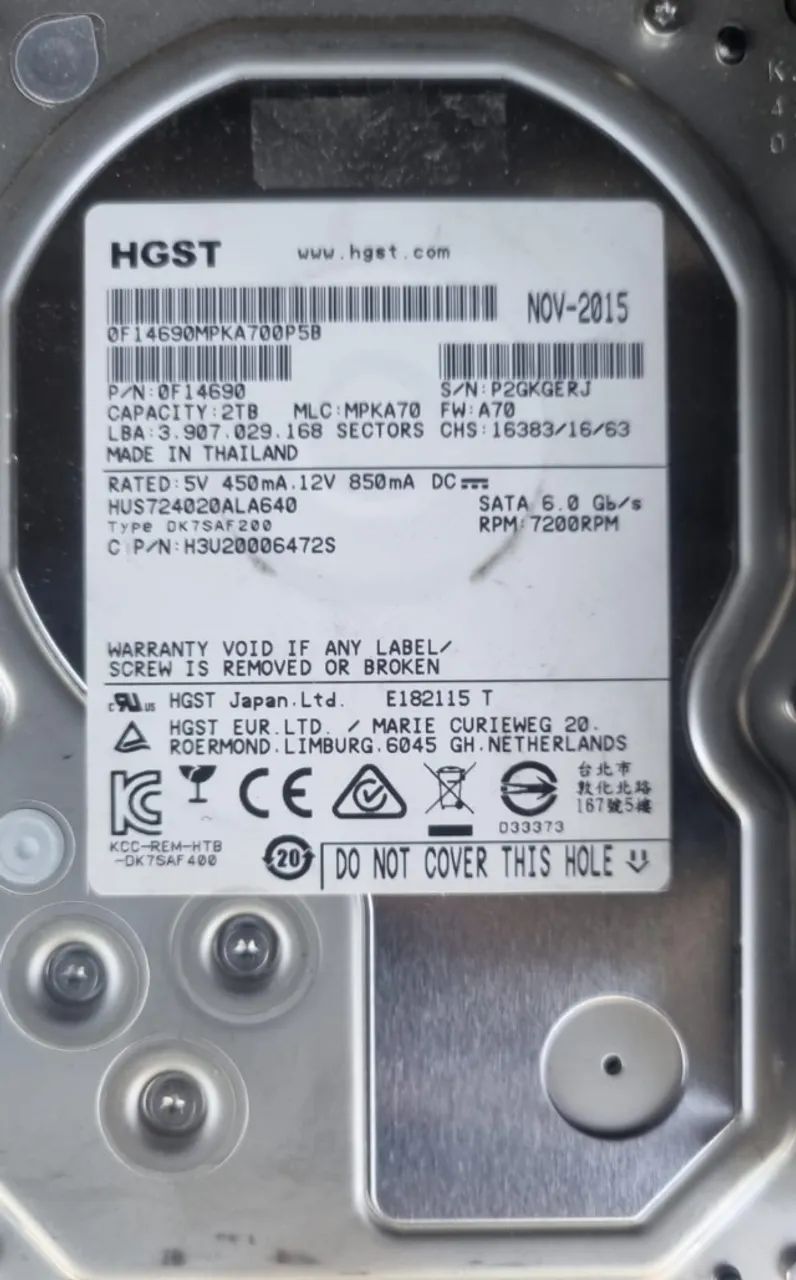 Hd hgst 2tb sata pn 0f23009