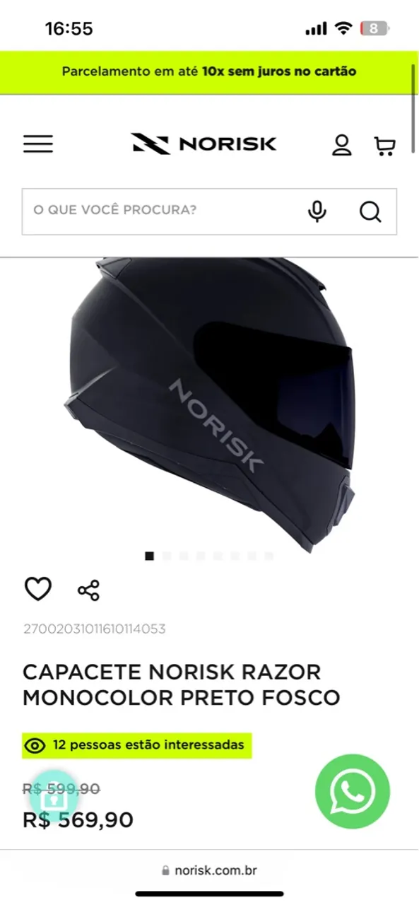 Capacete Norisk Razor Monocolor Preto Fosco