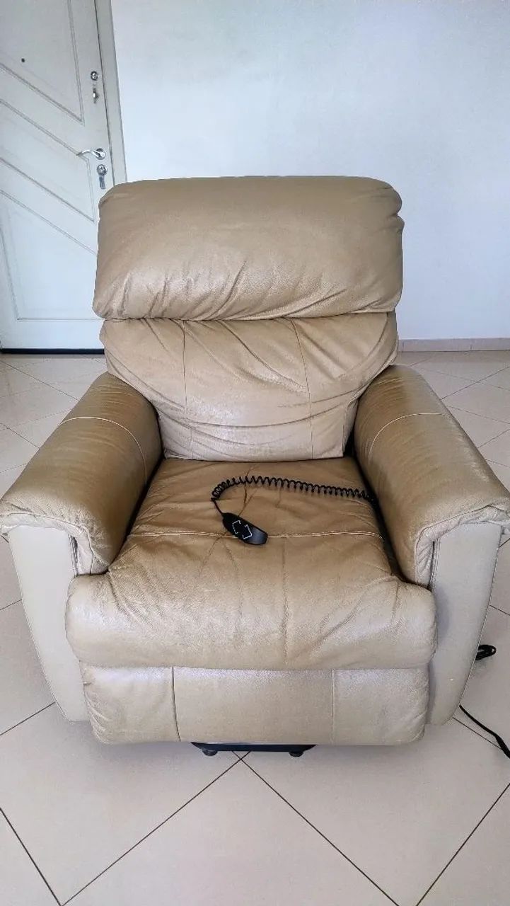 Poltrona elétrica reclinável 110w couro legítimo 