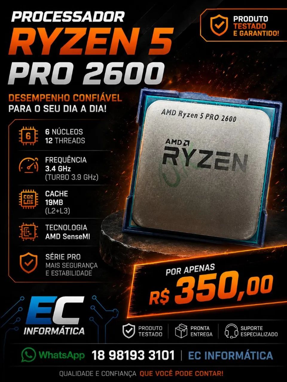 Processador Ryzen 5 Pro 2600