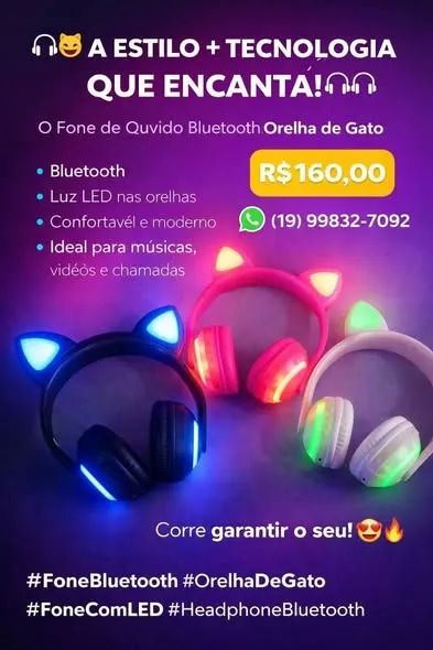 ? ESTILO + TECNOLOGIA QUE ENCANTA! ? O Fone de Ouvido Bluetooth Orelha de Gato é per - Foto 2