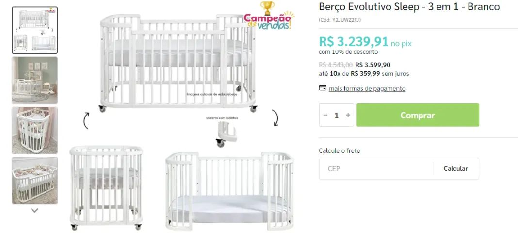 Berço 3 em 1: mini berço, berço e cama