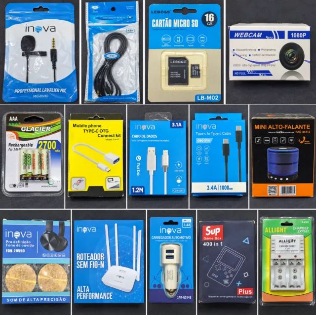 Lote de eletrônicos e acessórios para celular (sobra de estoque)