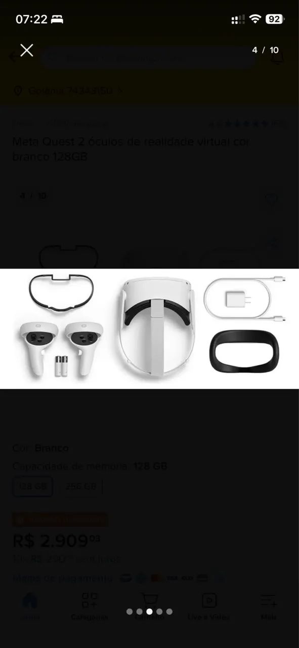 Oculus Quest 2 128GB Completo + 2 Controles | Estado de Novo