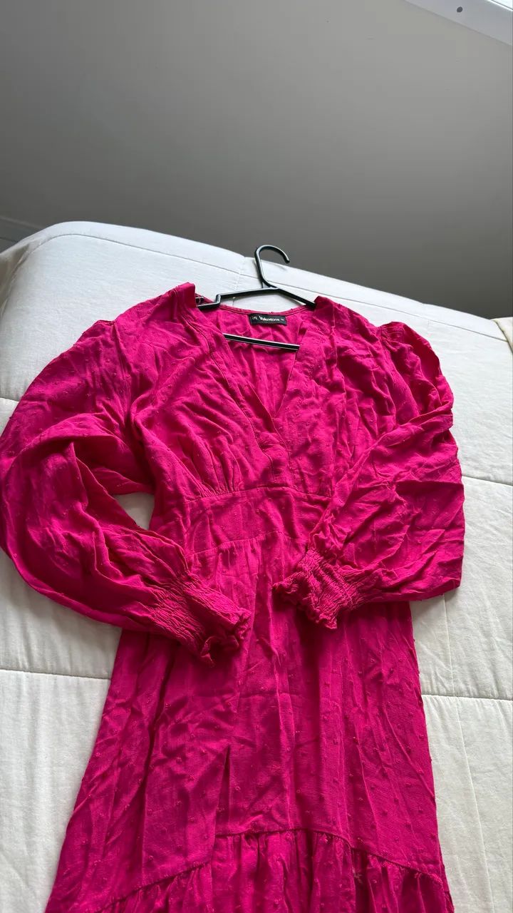 Vestido longo rosa manga longa tam M lindo  - Foto 2
