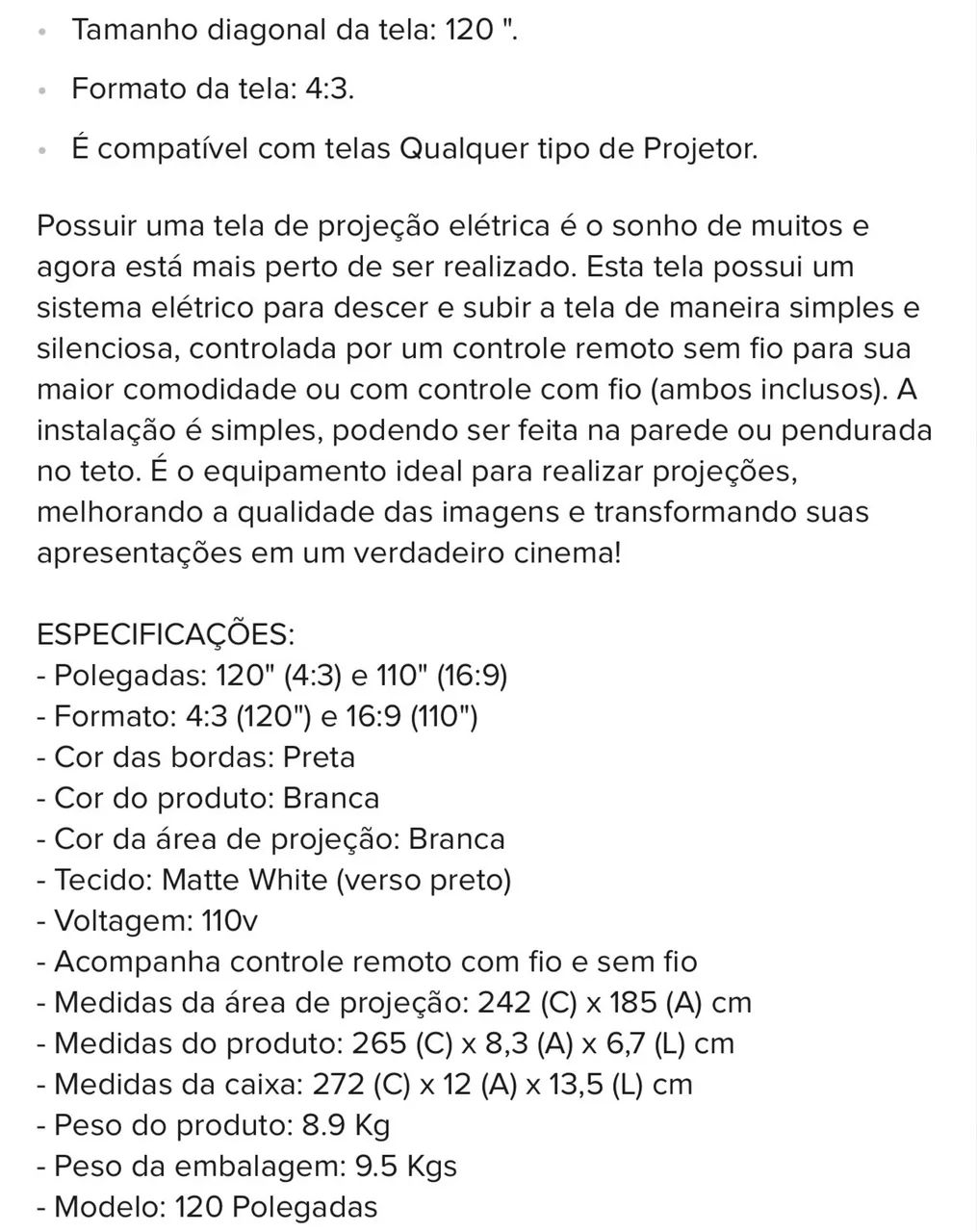 Tela de projeção elétrica 120 polegadas com controle remoto.120v - Foto 5