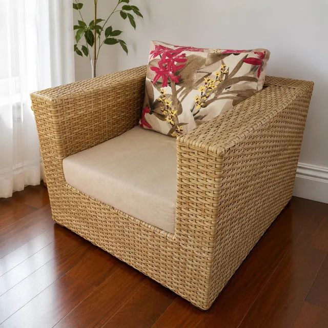 Conjunto de sofá em vimerattan com 2 poltronas e mesa de centro - Foto 4