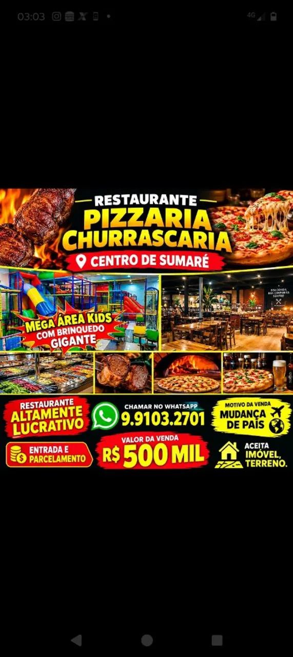 VENDA RESTAURANTE CHURRASCARIA PIZZARIA CENTRO DE SUMARÉ 