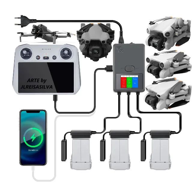 (4 em 1) Carregador Régua Hub USB Estação Carregamento Carga Drone Dji Mini3,4,5 PRO
