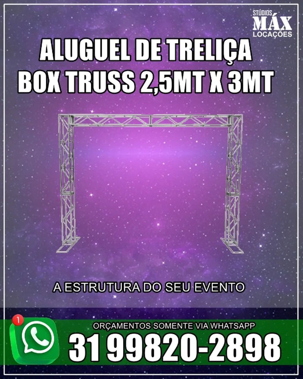 Aluguel de Treliça BoxTruss 2,5m x 3m para iluminação e publicidade