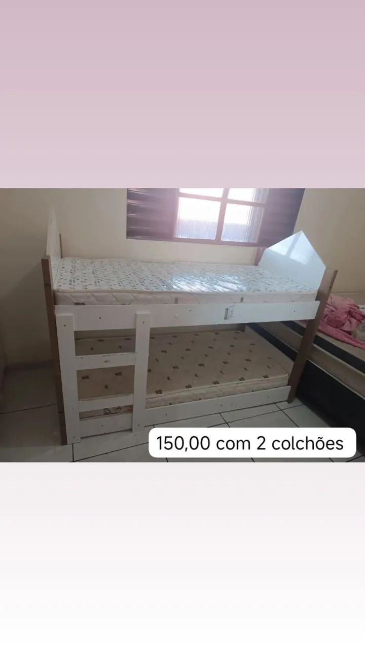 Cama beliche c/ colchão 1,50x0,70