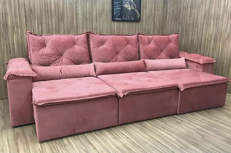 Sofá Retrátil Reclinável 3,20m Rosê Molas Bonnel a88