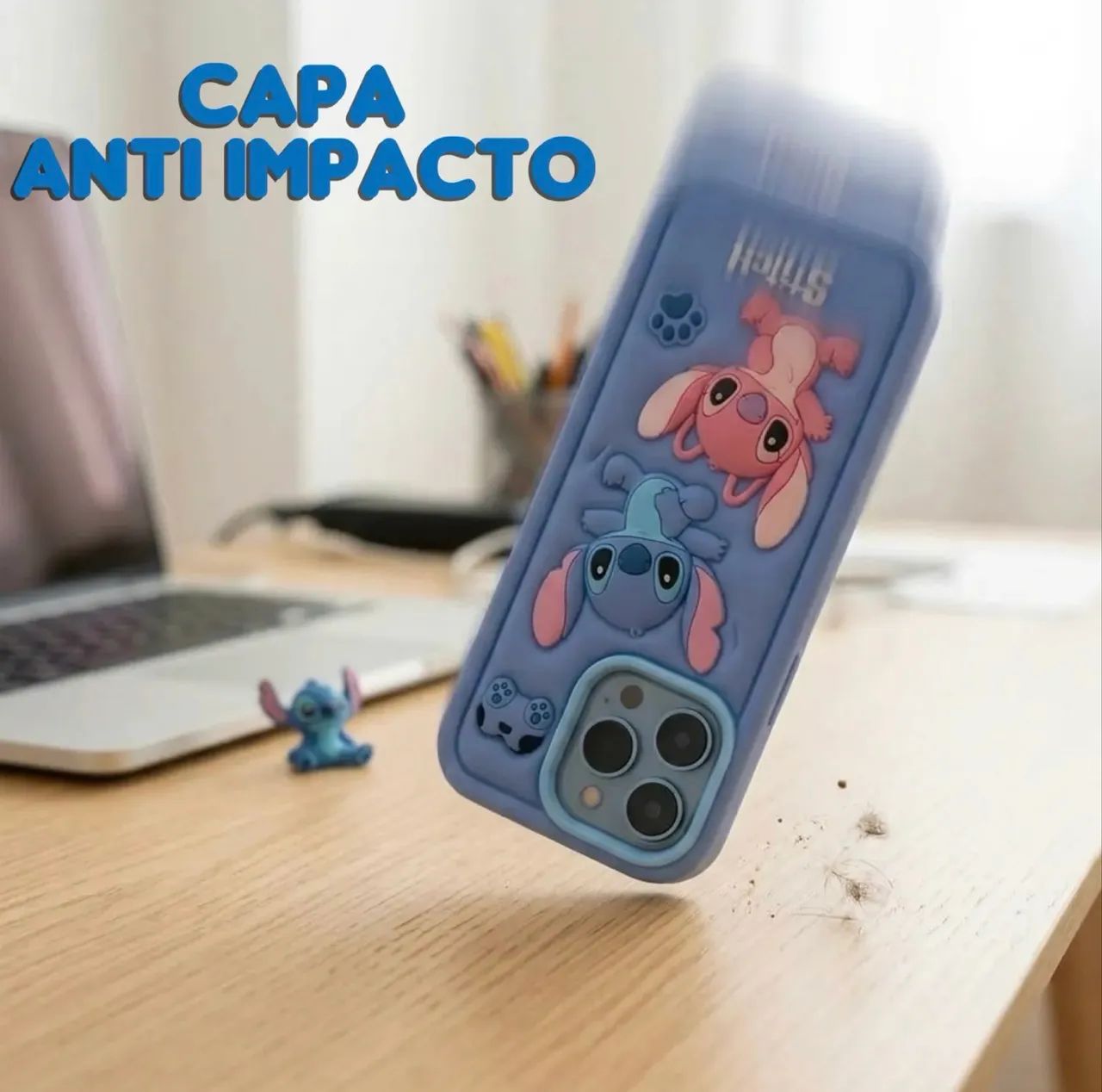 Capa Capinha Do Stitch E Angel Silicone Maleável Do Iphone - Foto 3
