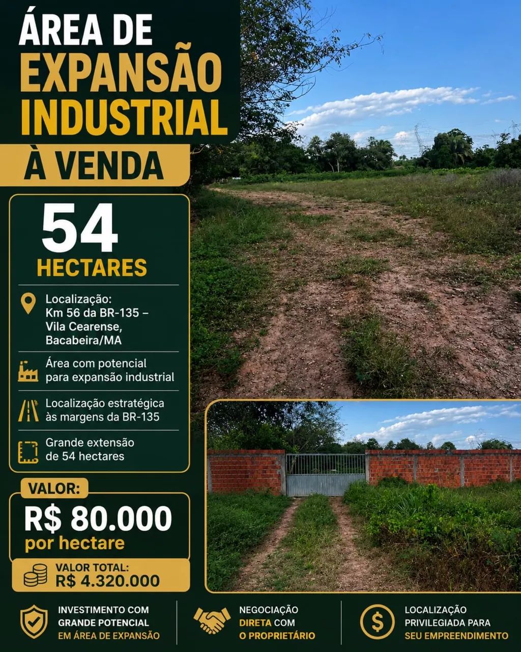 Vendo em Bacabeira terreno de 54000m2