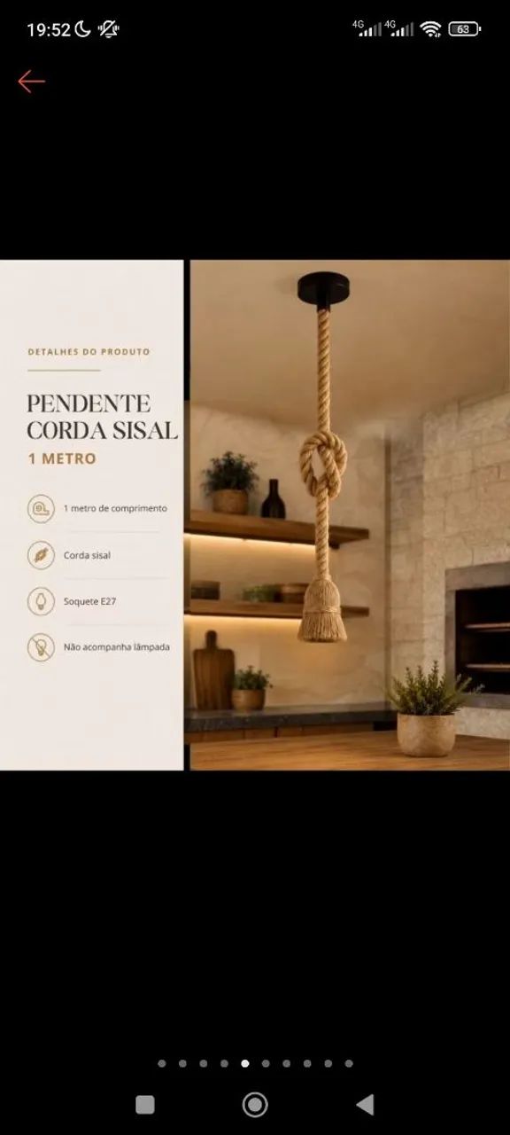 Luminária pendente corda