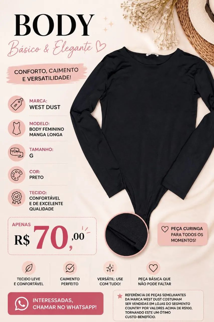 Body liso preto  - Foto 2