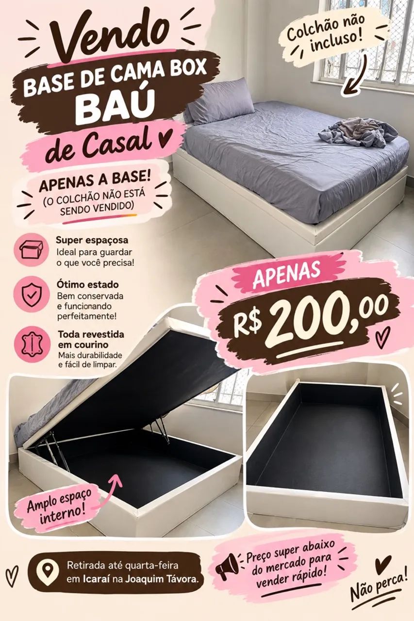 Vendo base baú cama box casal