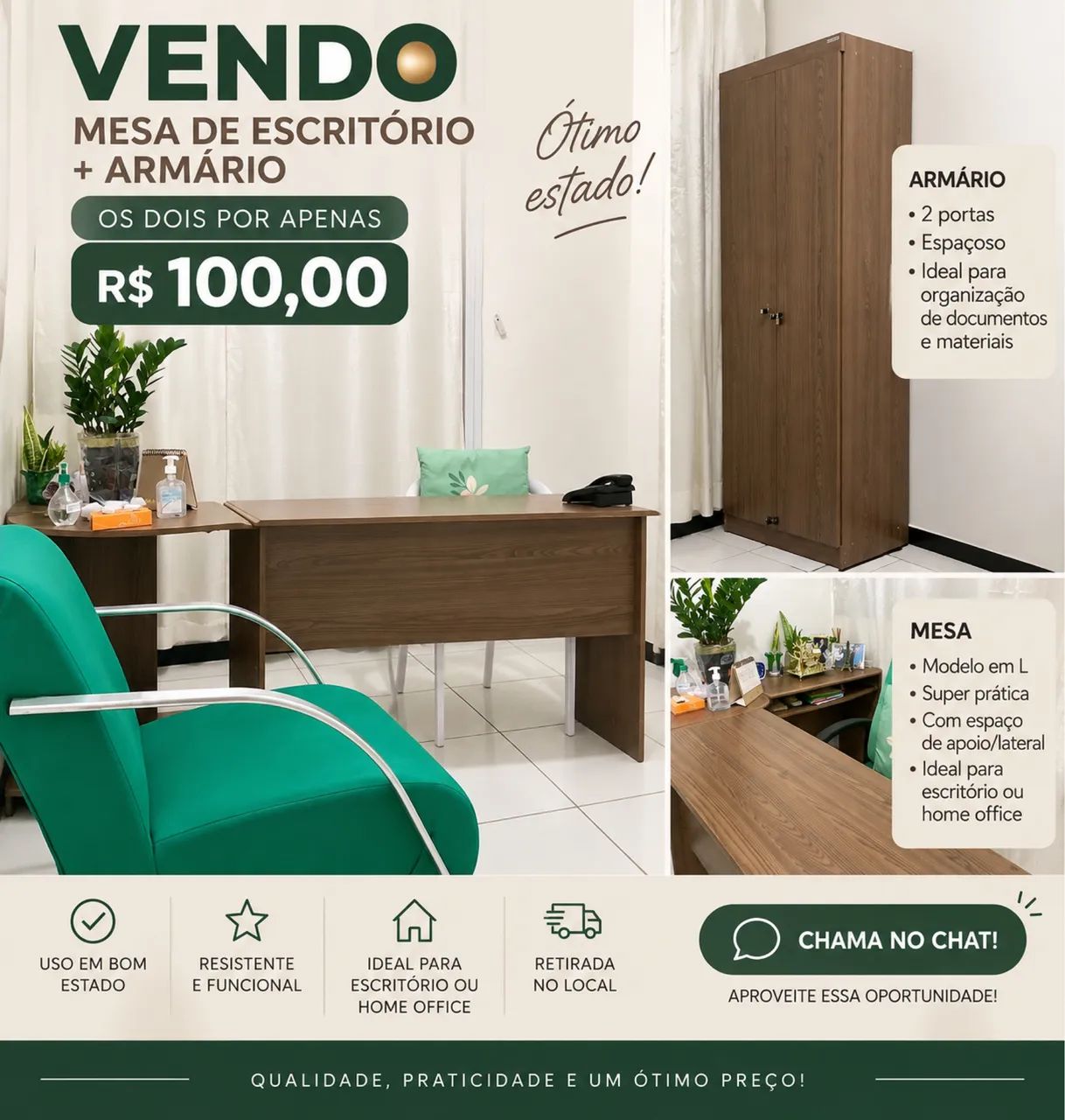 MESA DE ESCRITÓRIO + ARMÁRIO ? R$ 100 OS DOIS!