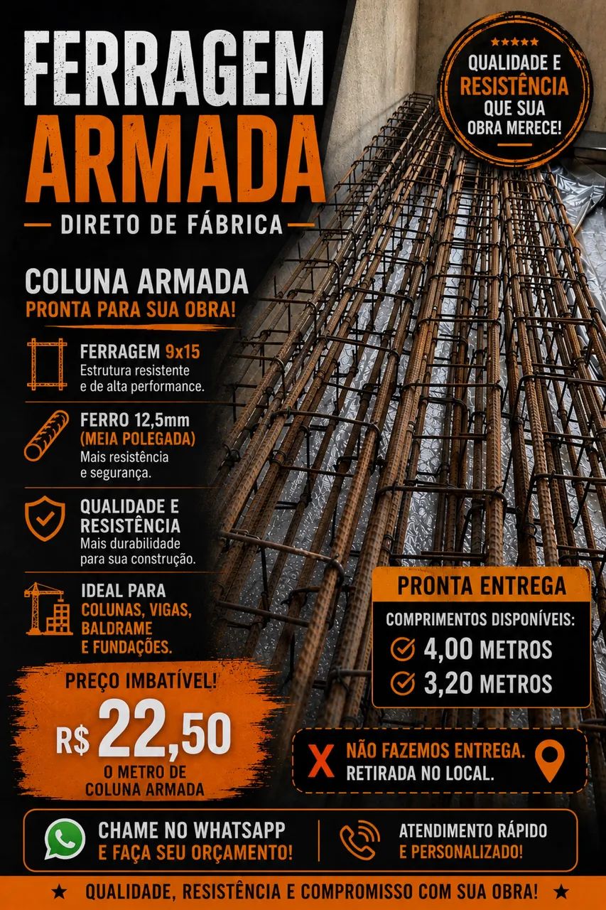 Ferragem armada reforçada em ferro 12.5mm