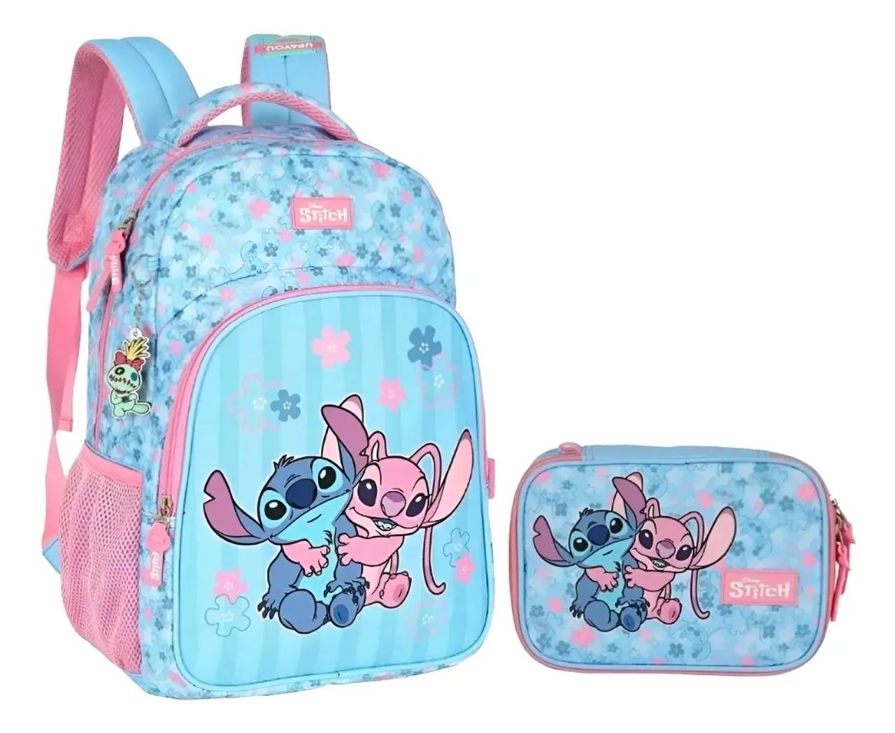 Mochila Escolar de Costas Stitch + Estojo Box Luxcel-Novo
