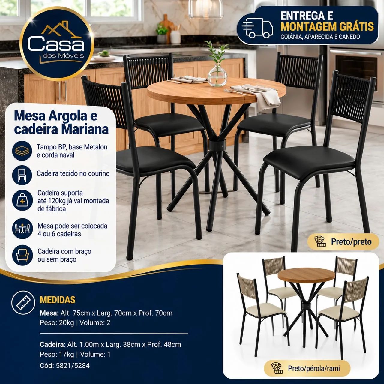 Mesa 4 cadeiras argola 