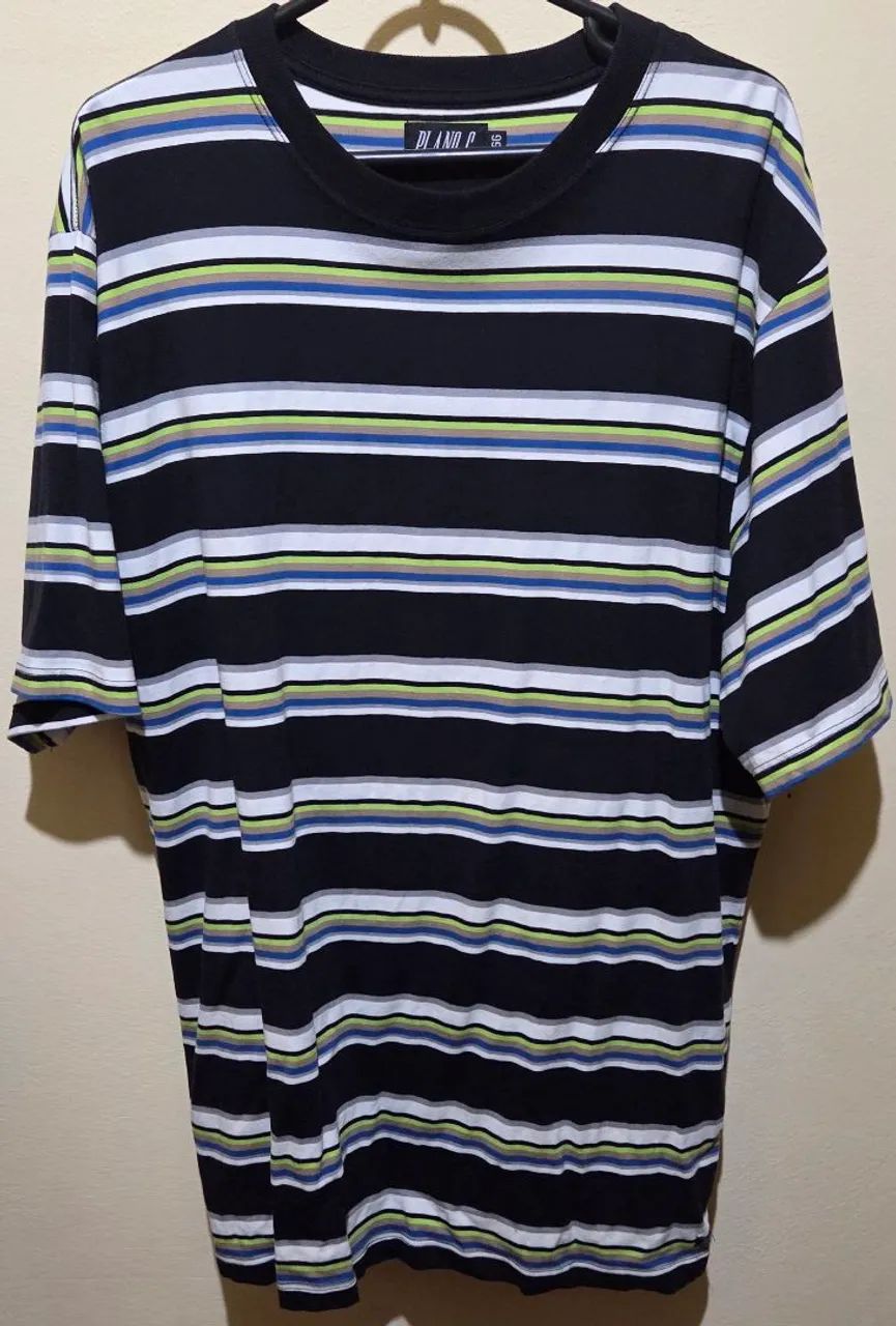Camiseta plano C listrada mini logo preta original 